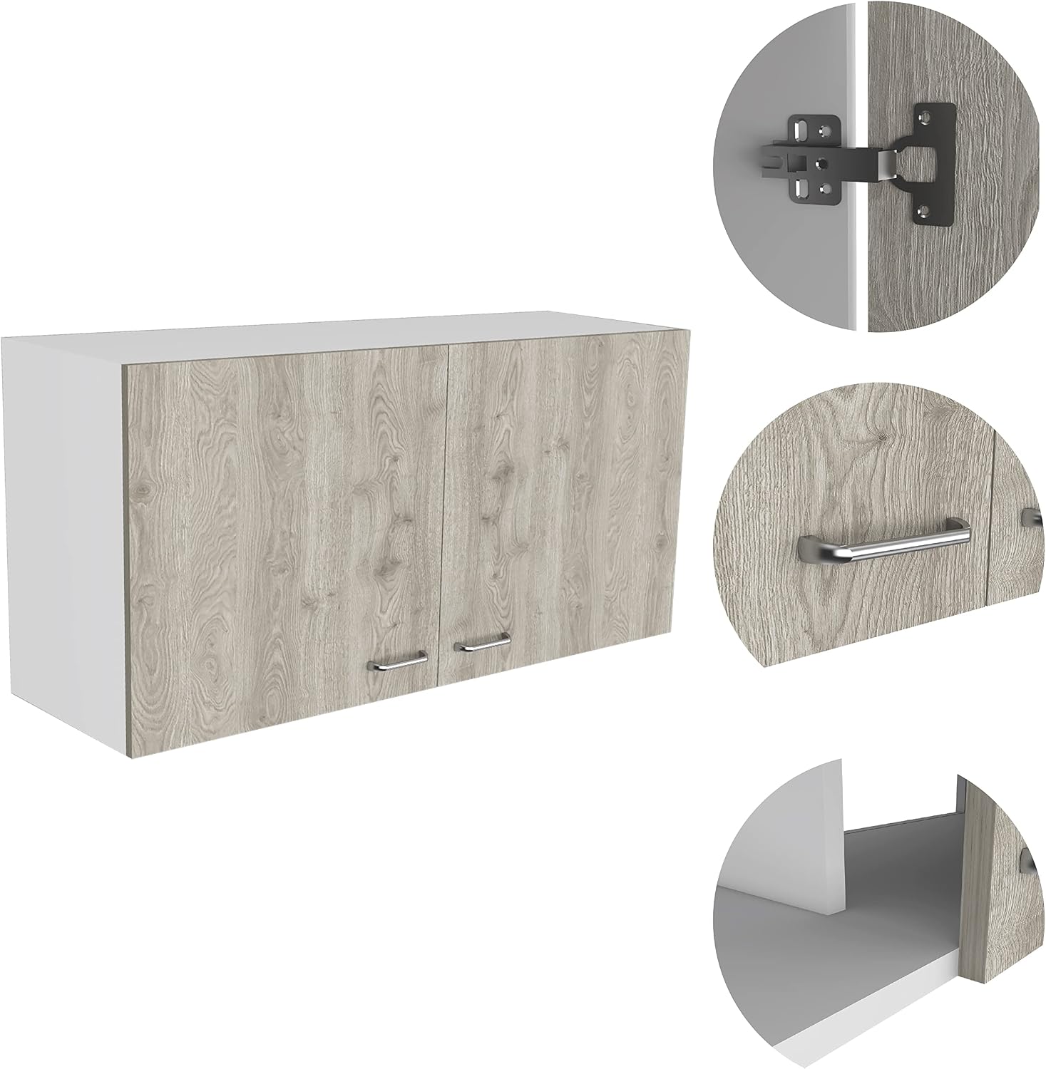 White and Light Grey 2-Door Wall Cabinet, 2-Compartment Kitchen Storage & Organization
