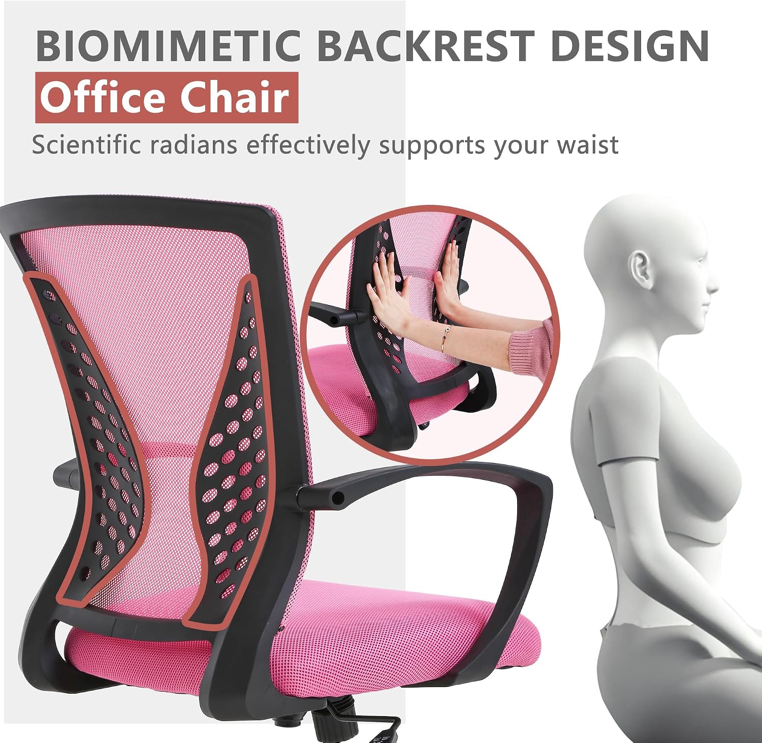 PayLessHere Office Computer Gaming Chair Ergonomic Mesh Desk Chair Adjustable Video Game Chairs with 360 Degrees Swivel Wheels Armrest Lumbar Support for Home Office,Pink