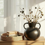 Bloomingville Stoneware Vase with Twisted Handles, Reactive Matte Black Glaze