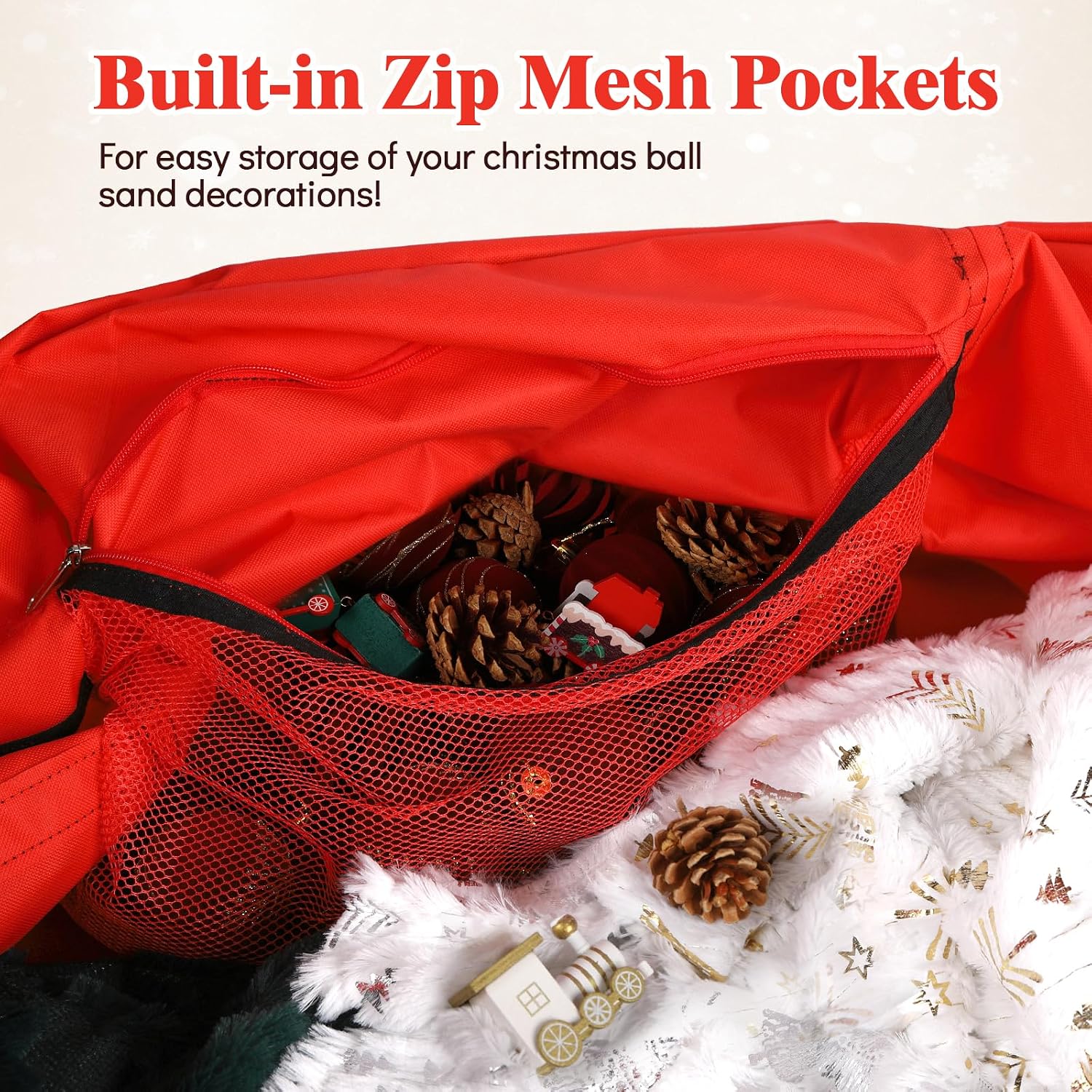 Christmas Tree Storage Bag 7.5 Ft, Heavy Duty 600D Oxford Cloth with Built-in Double Mesh Pockets, Double Zippers & Reinforced Handles (50×16×20in)