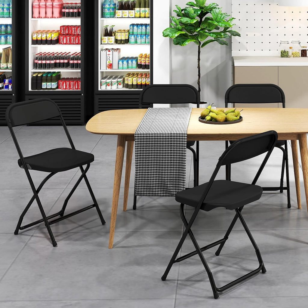 DUMOS Folding Chairs Sets of 6, 330lbs Capacity Plastic Stackable Home Office Chair, Portable Fold Up for Indoor Outdoor, Patio, Camping, Garden, Party (Black)
