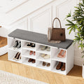 41" Shoe Storage Bench with Cushion, Entryway Shoe Rack with 10 Cubbies, Multifunctional Shoe Organizer Bench for Hallway, Bedroom, Living Room, White