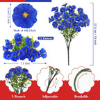 12 Pcs Red White Blue Artificial Flower Outdoor UV Resistant Petunias Patriotic Silk Flower 4th of July Decor USA Independence Short Stem Faux Cemetery Flowers Pot Window Garden 250 Anniversary Decor