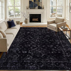 8x10 Area Rugs for Living Room, Machine Washable Rugs, Black Modern Neutral Rug Stain Resistant, Low Pile Non Slip, Boho Large Carpet for Bedroom Dining Room Nursery Dorm Indoor Office-Black 8'x10'