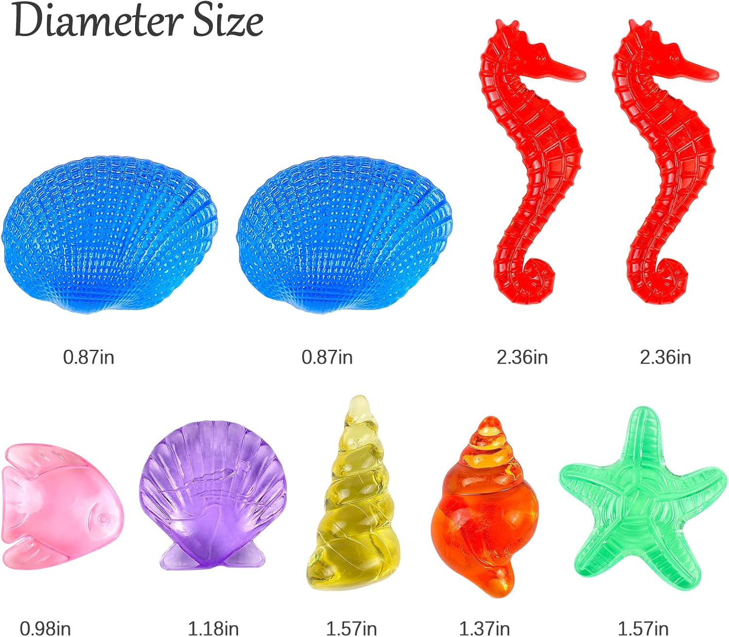 HAPTIME 80 Pcs Seashells, Sensory Bin Filler, Diving Gem Pool Toys for Kids, Plastic Sea Shells for Crafting, Little Mermaid Table Decorations, Vase Filler