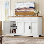 Buffet Cabinet with Storage and 2 Drawers, Large Sideboard Buffet Cabinet with Adjustable Shelves and Doors, Modern Coffee Bar Cabinet, White