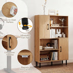 Giantex 47-Inches Storage Cabinet with Doors, Open Shelves, Anti-Tipping Device, 4-Tier Bookcase for Books & Photos, Tall Cupboard, Floor Cabinet for Living Room, Kitchen Buffet Sideboard (Natural)