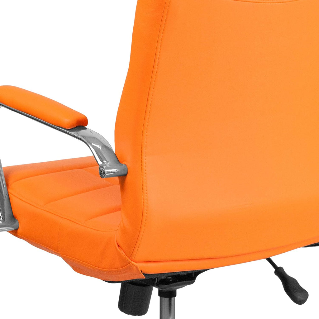 EMMA + OLIVER Mid-Back Orange Vinyl Executive Swivel Office Chair with Chrome Base and Arms