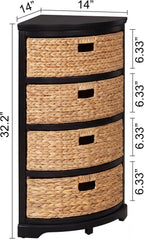eHemco Hampton Meadows 4 Tier X-Side Corner Table Storage Cabinet with 4 Wicker Baskets, Black, 32.2 Inches High, 14 Inches Wide