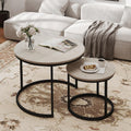 Otterease Nesting Tables Set of 2, Round Coffee Table, Small Nesting Coffee Table with Adjustable Non-Slip Fee, Wood Grain Top Nesting Tables for Living Room, Bedroom (Wood Grain Grey)