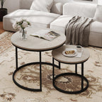 Otterease Nesting Tables Set of 2, Round Coffee Table, Small Nesting Coffee Table with Adjustable Non-Slip Fee, Wood Grain Top Nesting Tables for Living Room, Bedroom (Wood Grain Grey)