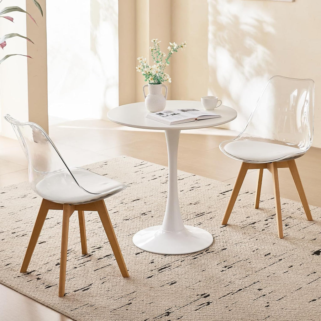 23.6" Round Dining Table for 2-4 Modern Circle Tulip Table with Metal Tulip Pedestal Base for Kitchen Dining Living Room Apartment Small Space Cafe, White