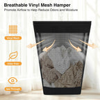 STO STO 75L Laundry Hamper with Lid, Black Clothes Hamper with Handles, Breathable Vinyl Mesh Laundry Basket, Sturdy Steel Frame, Space Saving Laundry Bin for Bathroom, Bedroom, Dorm, Small Spaces