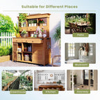 LUMISOL Garden Potting Bench Table with Hutch, Solid Fir Wood Patio Storage Workstation with 3 Shelves, 6 Drawers, 2 Bottom Cabinet and Side Hooks for Mudroom, Doorway, Natural