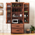 71" Farmhouse Kitchen Pantry Cabinet with 2 Large Drawers,Wood Freestanding Cupboard Cabinet with 8 Door Shelves and 3 Shelves for Kitchen,Dining Room,Living Room,Laundry (Brown)