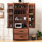 71" Farmhouse Kitchen Pantry Cabinet with 2 Large Drawers,Wood Freestanding Cupboard Cabinet with 8 Door Shelves and 3 Shelves for Kitchen,Dining Room,Living Room,Laundry (Brown)
