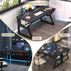 55 inch Computer Desk with Storage Shelf, K-Shaped Office Desk with Sturdy Metal Frame, Writing Gaming Work Desk with Waterproof Surface for Home Office & Bedroom, Black
