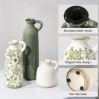 Ceramic Vase Set, 3Pcs Flower Vases for Modern Boho Farmhouse Decor, Decorative Vases for Pampas Grass & Dried Flowers, Distressed Finish