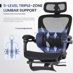 MALOL Ergonomic Mesh Office Chair with Footrest, Executive High Back Computer Desk Chair with 3D Adjustable Headrest & 5-Level Lumbar Support, Reclining Tilt Lock, 3D Arms, 300LBS Capacity, Black