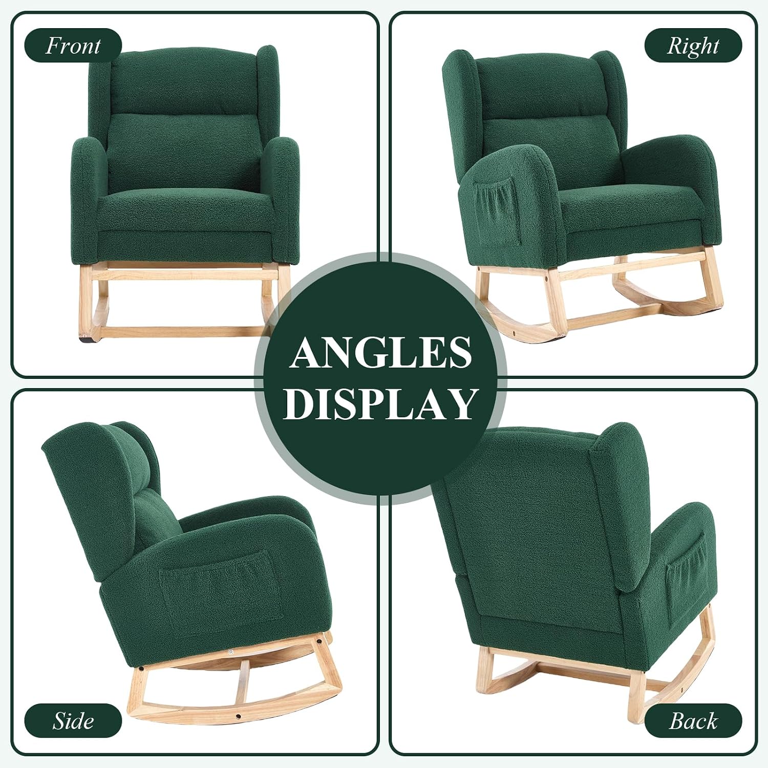 NIOIIKIT Nursery Rocking Chair with Footrest, Teddy Upholstered Glider Chair, Nursery Gliding Recliner with Side Pocket, Glider Rocker for Living Room (Green)