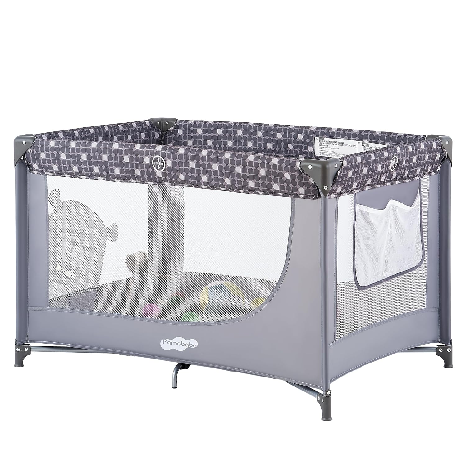 Pamo Babe Compact Pack and Play - Portable Crib for Baby, Lightweight Foldable Travel Playard with Mattress Pad & Carry Bag, Safe Breathable Travel Bed for Home, Trips & Family Visits, Cute Pattern
