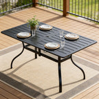 SUNCROWN 60"x37" Black Patio Outdoor Dining Table Metal Steel Slat Rectangular Bistro Table for Porch Deck Garden Backyard Poolside, 1.57" Umbrella Hole