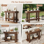 Console Table for Entryway, 47.2" Narrow Farmhouse Sofa Table with Thick Tabletop & Storage Shelf, 2-Tier Modern Wooden Entryway Industrial Table for Hallway, Living Room, Foyer, Behind Couch, Walnut