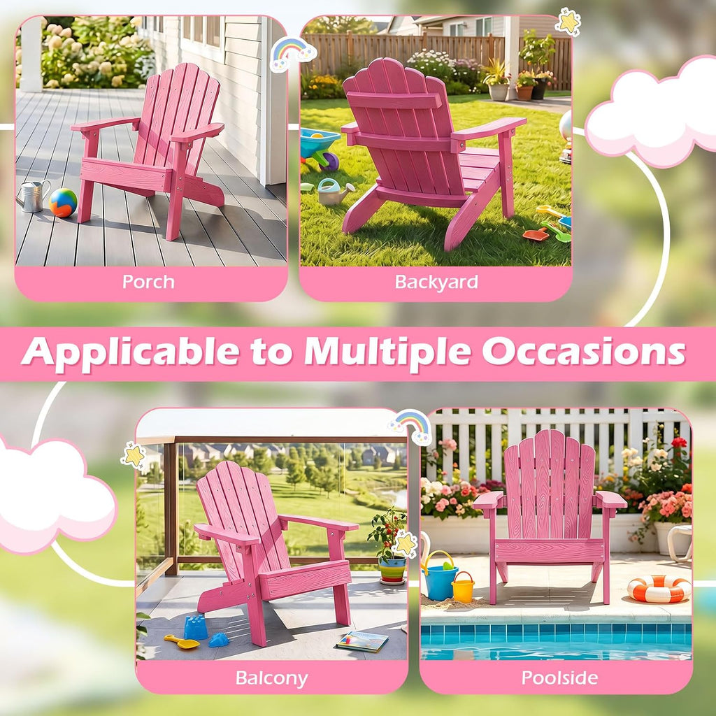 Costzon Kids Adirondack Chair, All-Weather HIPS Toddler Outdoor Chair, Wooden Textured Plastic Fire Pit Chair, Kids Patio Chair for Backyard Lawn Garden, Fits Children Age 3-7 Years (1, Pink)