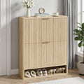 IRONCK Fluted Shoe Storage Cabinet for Entryway with 2 Flip Drawers, Adjustable Shelves & Open Shelf, Narrow Wood Shoe Rack Cabinet, Freestanding Slim Shoe Organizer Cabinet, Oak