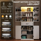 HOMCOM 71" LED Kitchen Pantry Cabinet, Farmhouse Tall Freestanding Storage Cabinet with Door Shelves, Adjustable Shelves and Drawer for Kitchen and Dining Room, Distressed White