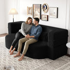CAPCAEK Folding Sofa Bed,15" Full Size Boneless Couch for Living Room, Teddy Fabric Foam-Filled, Convertible Loveseat Sleeper Sofa Bed (Black-Teddy)