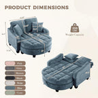Oversized Curved Chaise Lounge Chair Indoor with Ottoman, 54.8" Cloud Boneless Reading Chair Soft Chenille Circle Couch w/Adjustable Backrest for Living Room, Apartroom, Bedroom, Blue