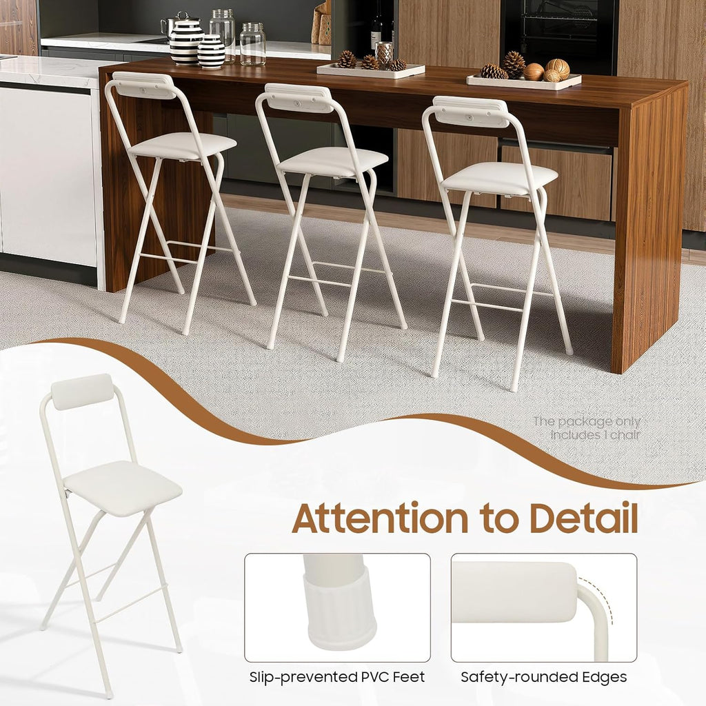 Folding Bar Stool with Backrest,Cushioned Padded Folding Stool,Fashion Bar Stools Set,Folding Counter Height Chairs for Kitchens, Cafes, Milk Tea Dessert Shops (1, White 29.53inch Seat Height)