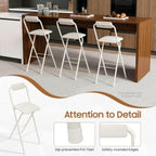 Folding Bar Stool with Backrest,Cushioned Padded Folding Stool,Fashion Bar Stools Set,Folding Counter Height Chairs for Kitchens, Cafes, Milk Tea Dessert Shops (1, White 29.53inch Seat Height)