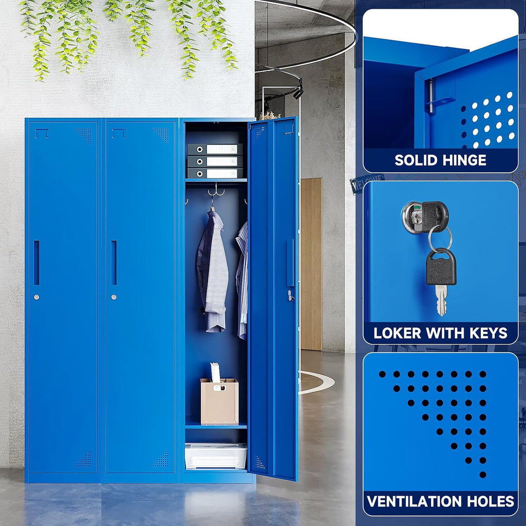 Yizosh Metal Locker with 1 Doors, Tall Steel Storage Lockers for Employees - 71" Locker Storage Cabinets for School, Gym, Home, Office, Garage (Blue)