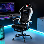 Velvet Gaming Chair, Ergonomic High Back Racing Chair with Footrest, Spring Wide Cushion, Adjustable Headrest & Lumbar Support, 90-135° Recline, 360° Swivel, 300lbs for Home Office, White