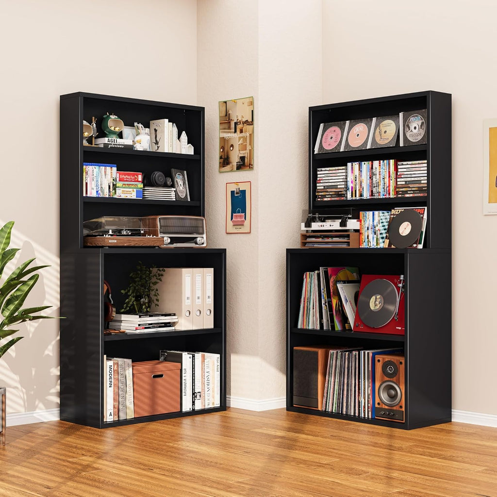 5-Tier Metal Record Player Stand, 55" Tall Vinyl Record & CD/DVD Rack, Black Media Cabinet CD Storage Cabinet for Living Room, Music Room or Studio - Easy Assembly