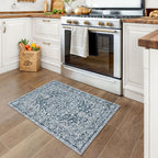 KUTA Entryway Rugs Indoor Non-Slip Washable Small Area Rug 2x3 Blue Entrance Carpet Soft Printed Vintage Floral Distressed Tribal Farmhouse Low-Pile Door Mat for Bedroom Kitchen