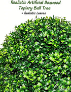 27.5" Artificial Boxwood Topiary Ball Trees for Outdoor with Round Spike, Set of 2 UV Resistant Fake Bushes Artificial Outdoor Shrubs for Front Porch Planters, Weatherproof Faux Greenery Plants Decor