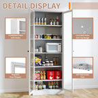 72" Tall Metal Kitchen Pantry Cabinet with 5 Adjustable Shelves, Heavy-Duty Steel Frame & Glass Doors – Freestanding Storage Cabinet for Kitchen, Pantry, Bathroom, Easy Assembly(White)