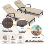 Outdoor Lounge Chairs Set of 2, Pool Lounge Chairs for Outside Patio Furniture, Outdoor PE Rattan Wicker Patio Chaise with 5-Positions Adjustable for Poolside, Deck,Beige
