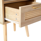 ZenithX 15.75" Rattan End Table with Power Outlet & USB Ports, Modern nightstand with Drawer and Solid Wood Legs, Side Table for Living Room, Bedroom,Natural