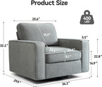 36.2" Wide Swivel Accent Chair - 360° Rotation Upholstered Modern Design Comfortable Cushioned Seating, Pillowback Glider Rocking Chair for Living Room, Bedroom, Nursery and Reading Nook, Gray