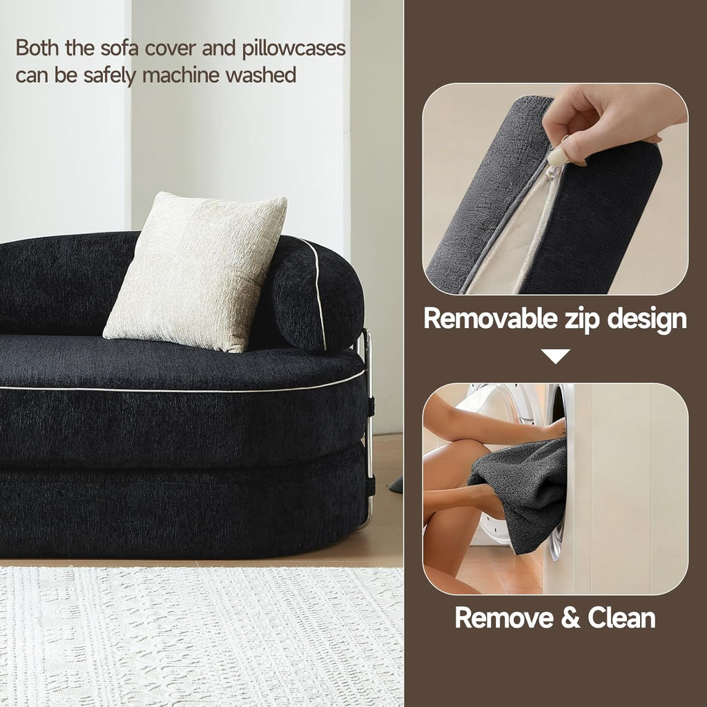 78" Convertible Sofa Couch Bed, 4-in-1 Modular Foldable Sleeper Couch No Assembly - Corduroy Futon Memory Foam Couch with Washable Covers & 2 Pillows, Compressed Boneless Couch for Living Room, Black