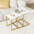 GOFLAME Nesting Coffee Tables Set of 3, Rectangular Nesting Center Table with Faux Marble Top & Metal Frame, Modern C-Shaped Nested Side Table Set for Living Room, Bedroom, Gold & White