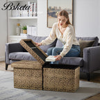 Bsketa Storage Ottoman Bench with Folding Lid Ⅲ, Foot Stools Opens on Both Ends, Footrest Foldable Velvet Chest for Living Room, Bedroom, Entryway, End of Bed Storage Blanket Ottomans Leopard Print