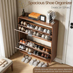FurSch Fluted Shoe Storage Cabinet with 2 Flip Drawers, Narrow Shoe Rack Cabinet Organizer with Adjustable & Removable Shelves for Entryway (All Walnut, 2 Drawers)