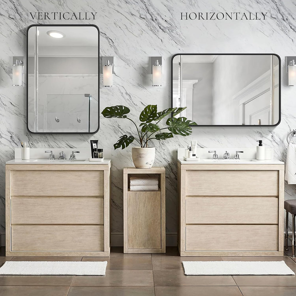 NEWBULIG 22"x30" Black Wall Mirror, Bathroom Mirrors for Over Sink, Matte Metal Framed Vanity Mirror with Tempered Glass, Entryway, Living Room, Bedroom