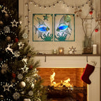 LIFFY Metal Fish Wall Decor with Frame-Outdoor Wall Art, Wall Decor with LED Fairy Lights, Fish Glass Art Wall Sculpture for Patio,Beach,Garden,Yard,Pool,home gift(2pcs, Blue)