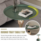 Green Round Side Table for Small Spaces, Small End Table with Metal Pedestal, Minimalist Corner Accent Table for Sofa, Bedroom, Living Room, Easy Assembly